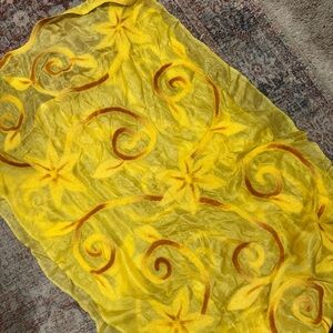 Unique handmade yellow and brown floral scarf
